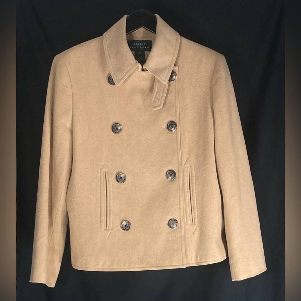 Ralph Lauren Camel Double-Breasted Pea Coat